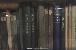 Книги на полках кабинета.
